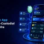 Neo Bank App Interface with Crypto Assets, Banking Features, and Self Custody Security